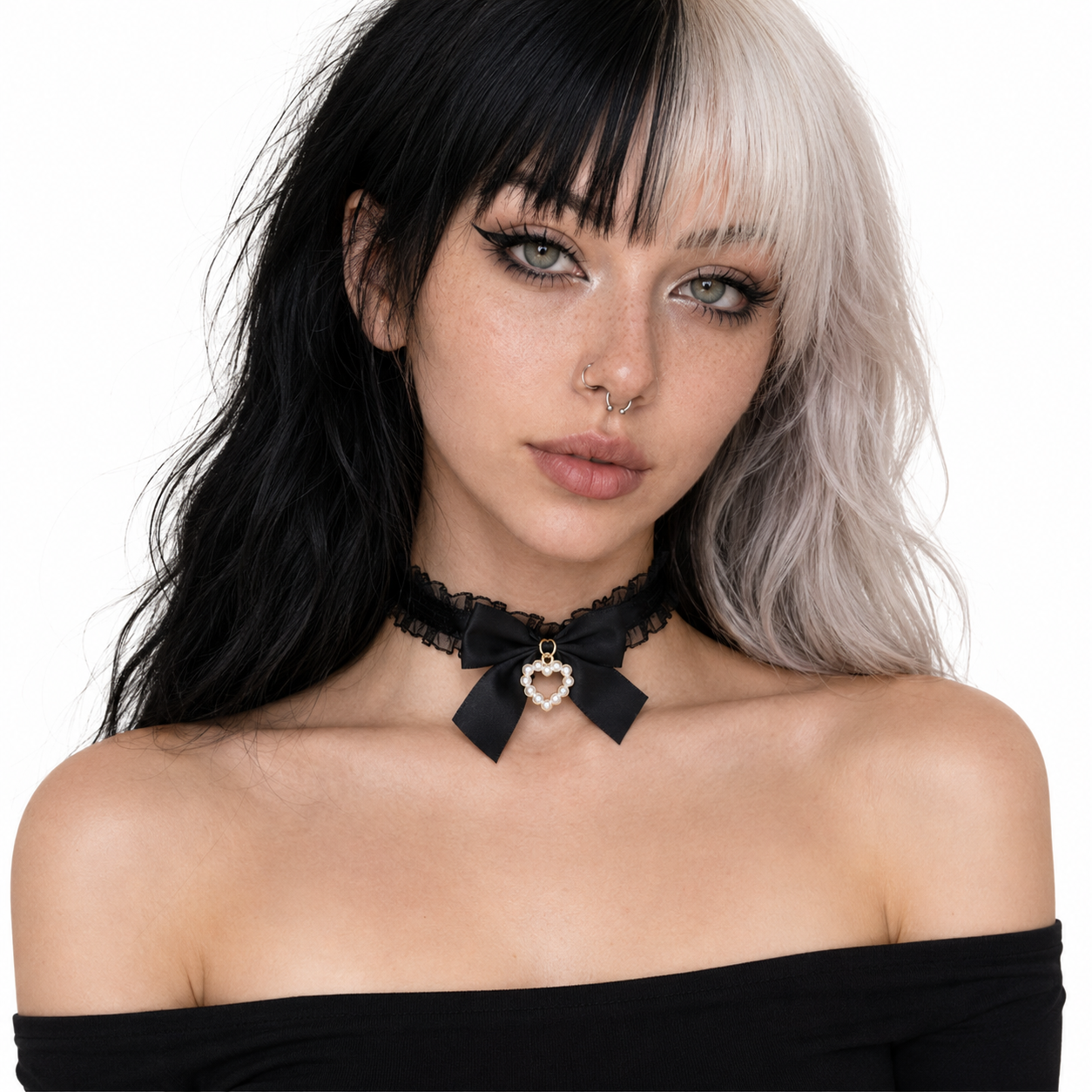 Koronkowy Choker z Kokardą i Sercem „Midnight Vow”