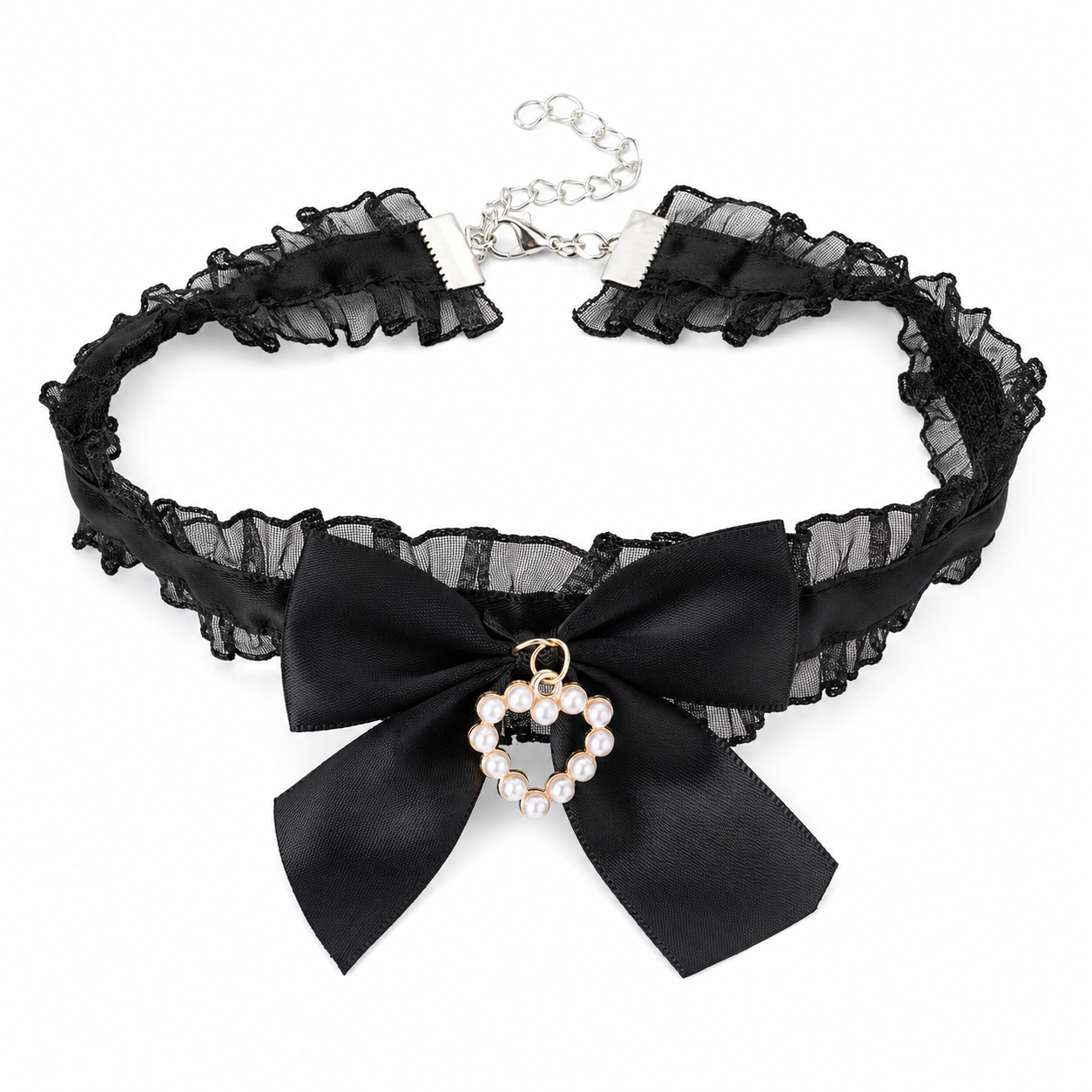 Koronkowy Choker z Kokardą i Sercem „Midnight Vow”