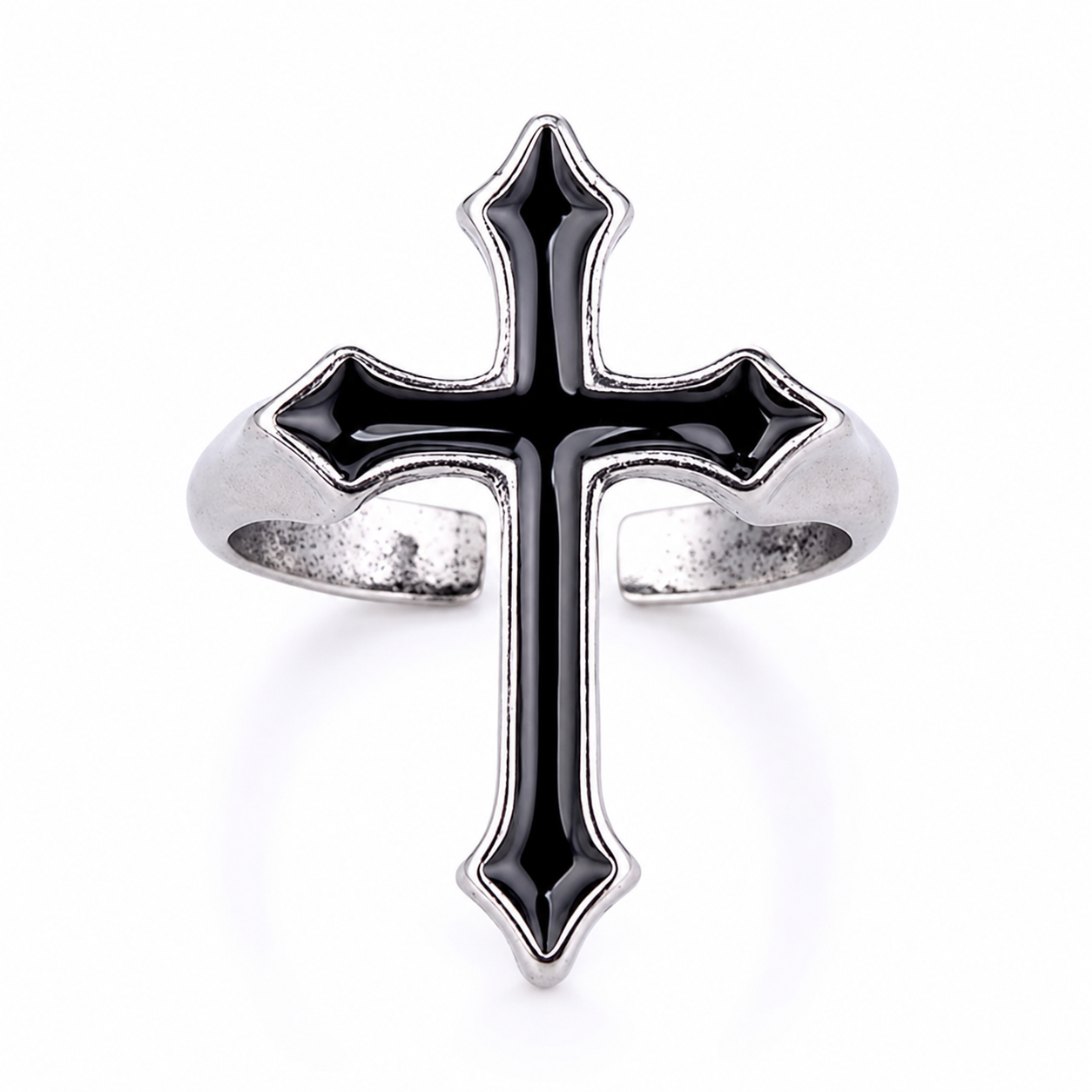 Gotycki Pierścionek z Czarnym Krzyżem „Black Chapel”