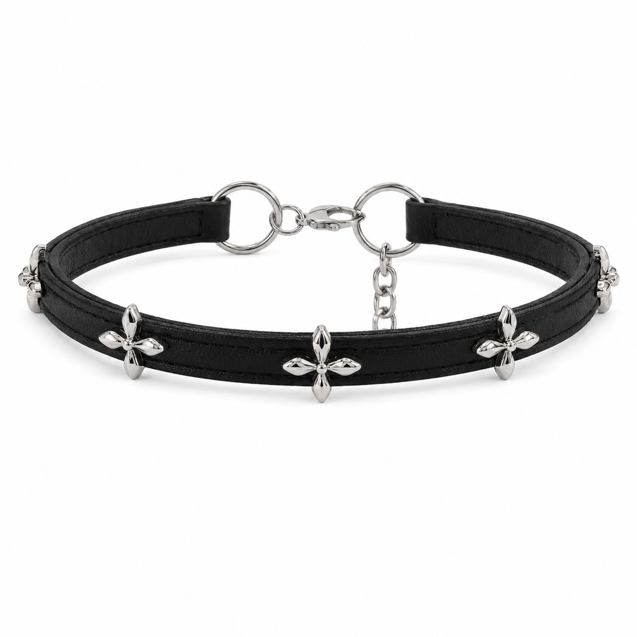 Gotycki Skórzany Choker z Krzyżami "Silver Star"