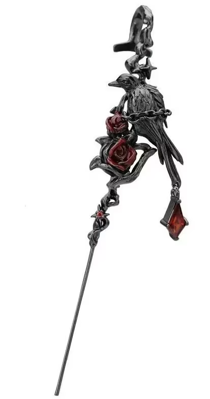 Gotycka Nausznica z Krukiem i Różami „Raven Rose”
