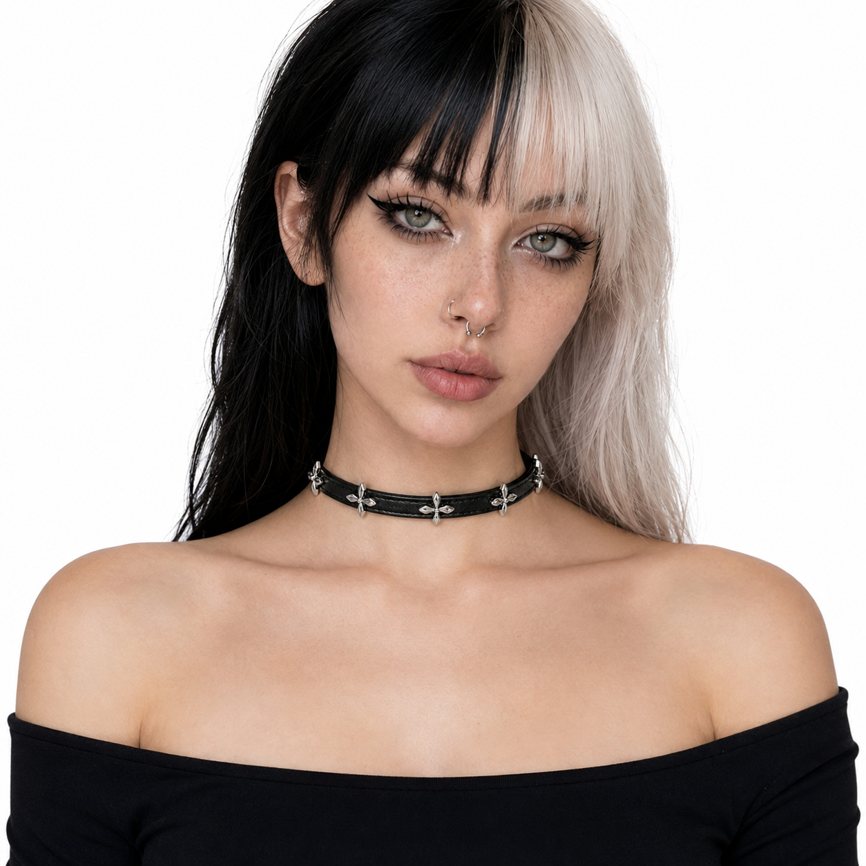 Gotycki Skórzany Choker z Krzyżami "Silver Star"
