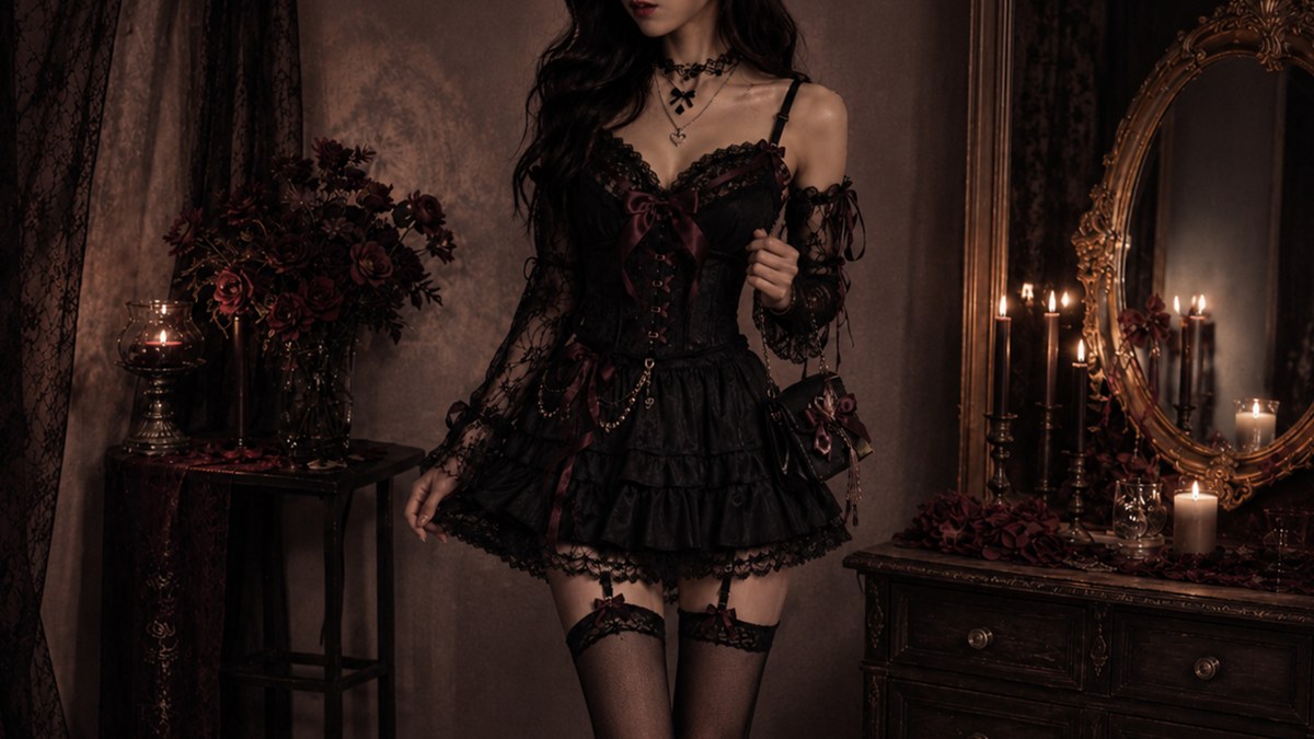 Inspiracja Dark coquette: czarne koronki i kokardy